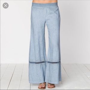 Anthropology XCVI Mindset Linen Blue Wide Leg Pant